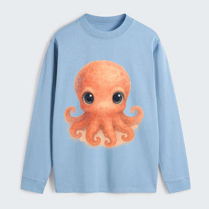 Baby Octopus - red-orange, eight tiny tentacles curled, large - Classic Long Sleeve Shirt - Light Blue