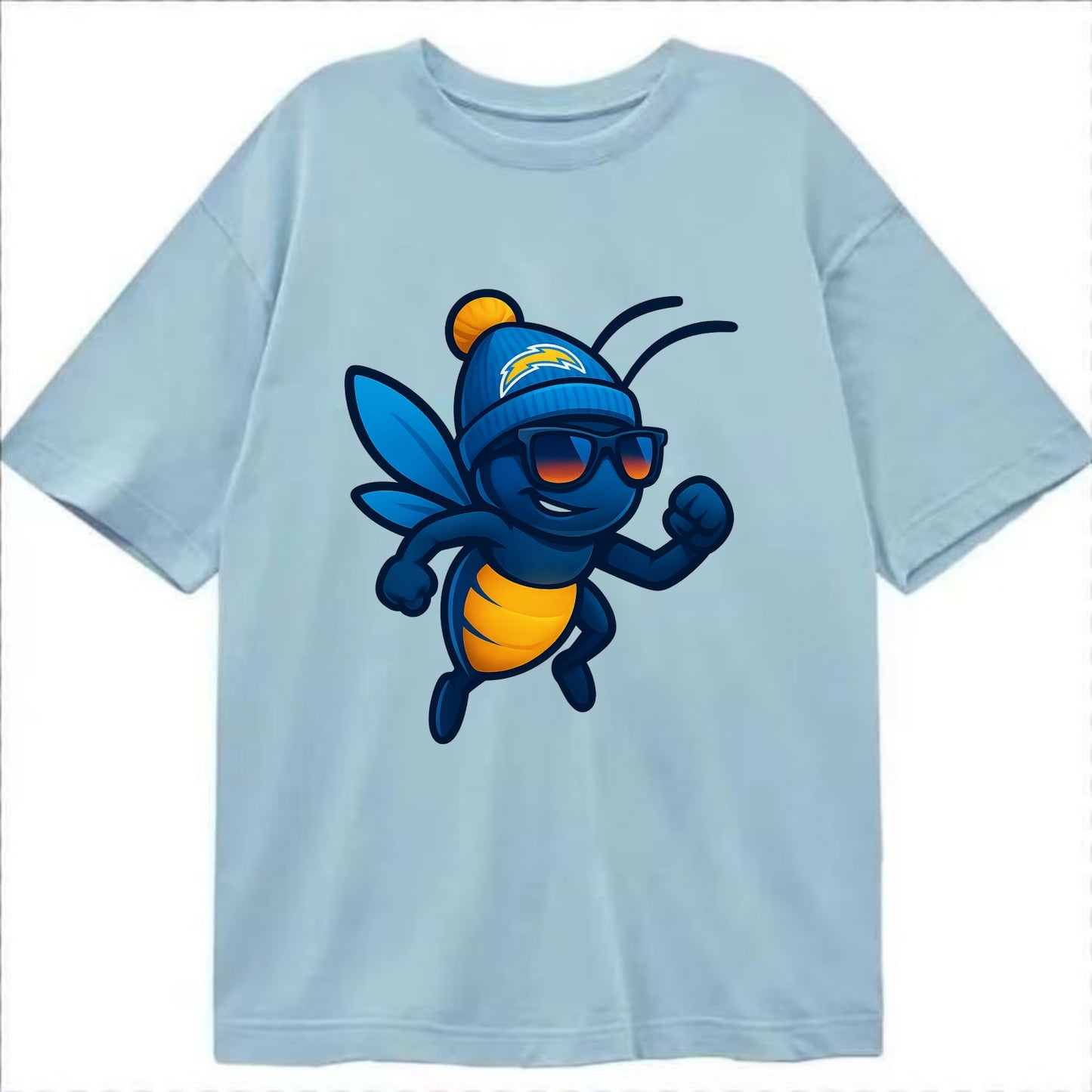 LA Lightning Bug wearing Chargers powder blue and gold beanie with pom pom and - Classic T-shirt - Light Blue