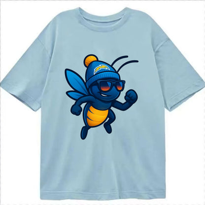 LA Lightning Bug wearing Chargers powder blue and gold beanie with pom pom and - Classic T-shirt - Light Blue