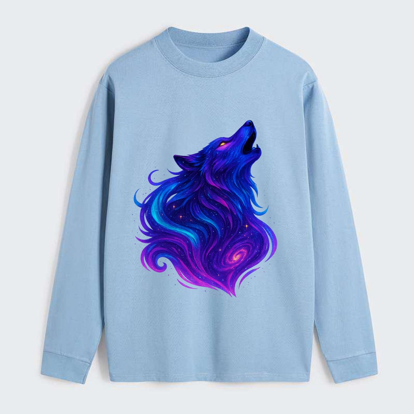 Noble wolf with flowing fur that transforms into aurora borealis - Classic Long Sleeve Shirt - Light Blue
