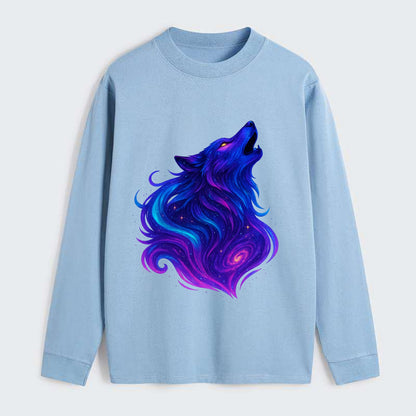 Noble wolf with flowing fur that transforms into aurora borealis - Classic Long Sleeve Shirt - Light Blue
