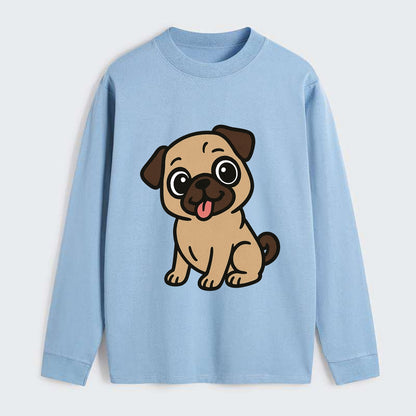 Pug - Tilted head with tongue out - Classic Long Sleeve Shirt - Light Blue