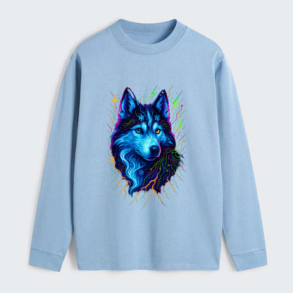 Siberian husky with ice-crystal flowing patterns, electric blue and - Classic Long Sleeve Shirt - Light Blue