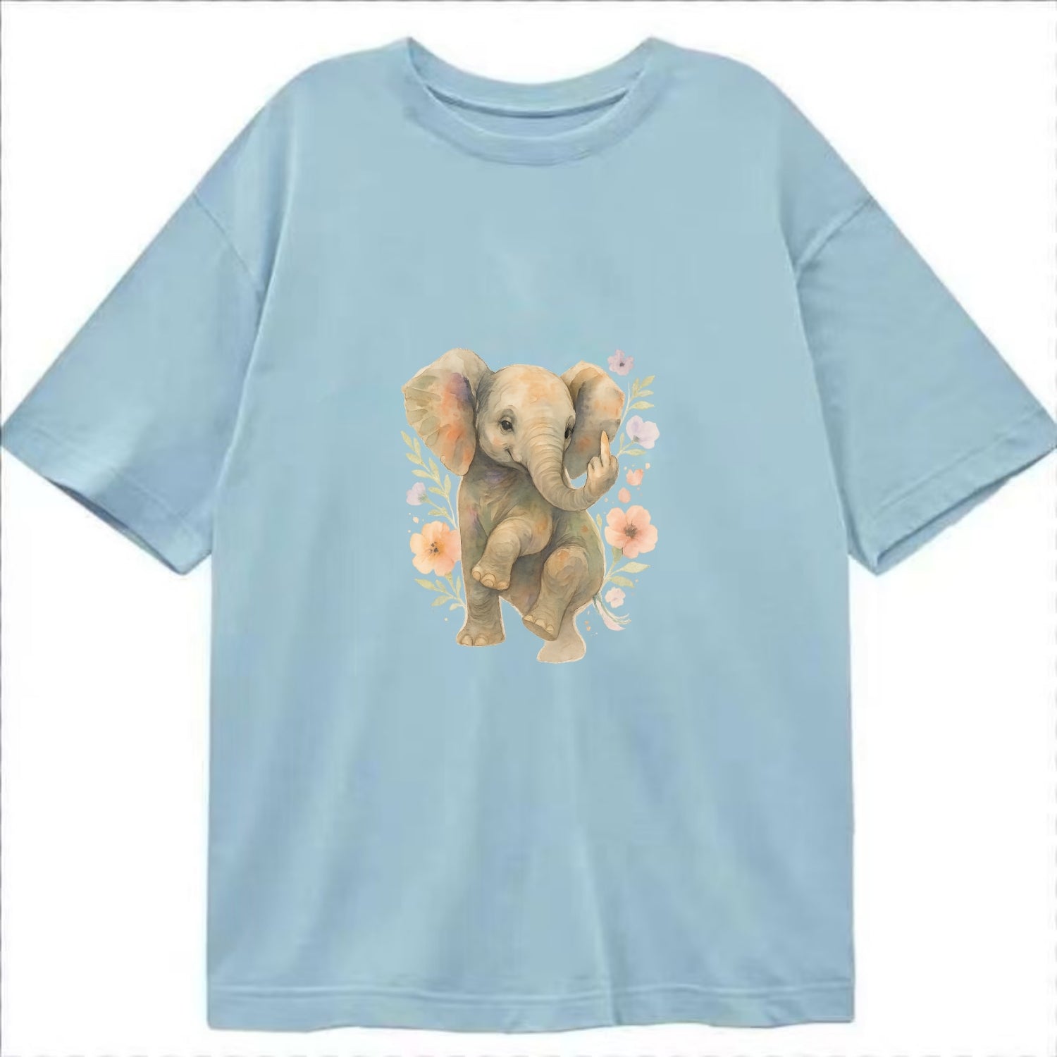 baby elephant with trunk up, one foot raised with middle toe extended - Classic T-shirt - Light Blue
