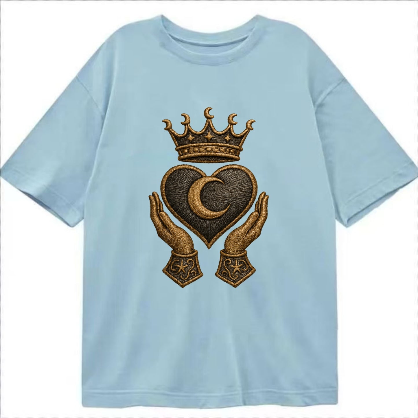 Moonlit crescent crown cradling a hematite heart with stargazer hands cupped - Classic T-shirt - Light Blue