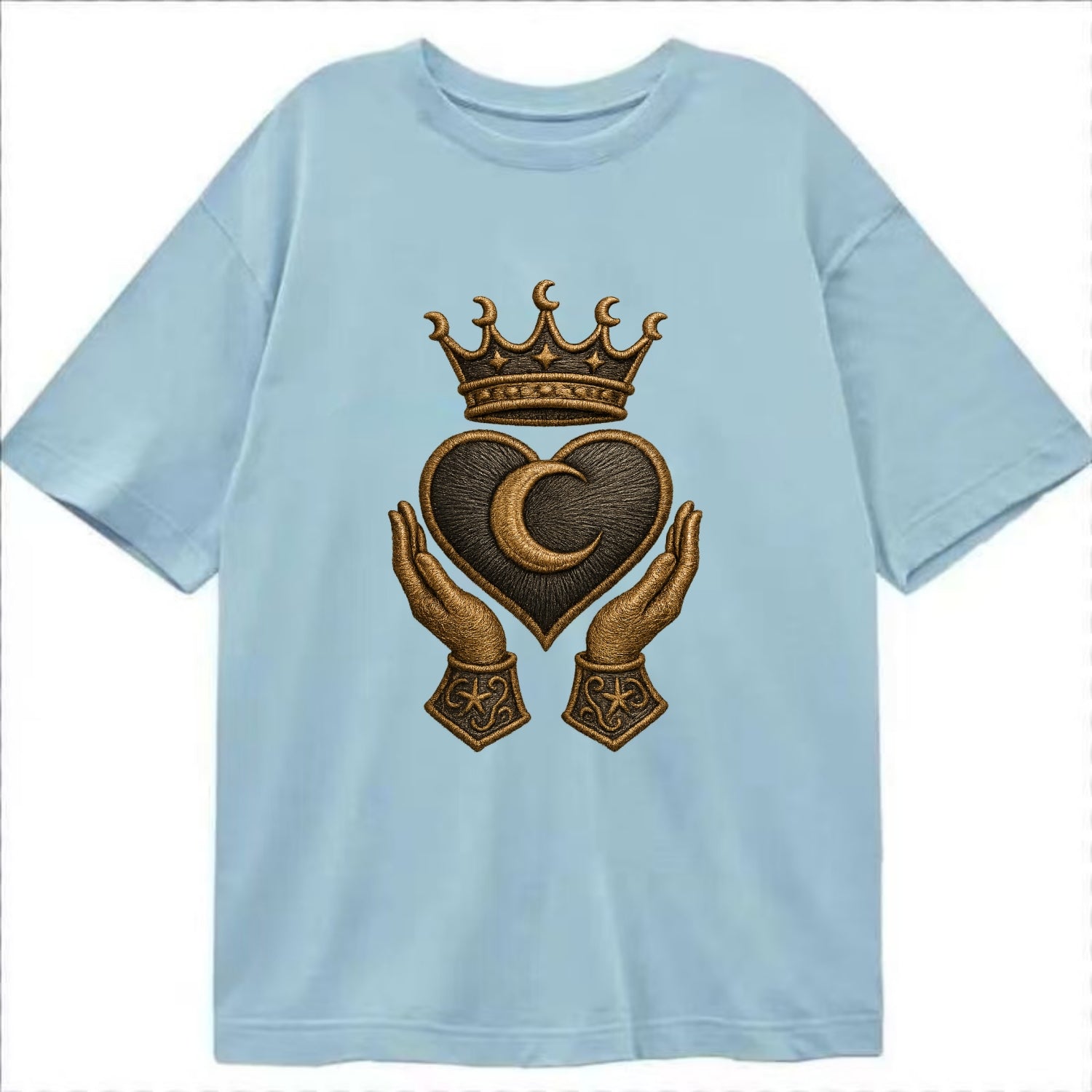 Moonlit crescent crown cradling a hematite heart with stargazer hands cupped - Classic T-shirt - Light Blue