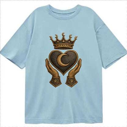 Moonlit crescent crown cradling a hematite heart with stargazer hands cupped - Classic T-shirt - Light Blue