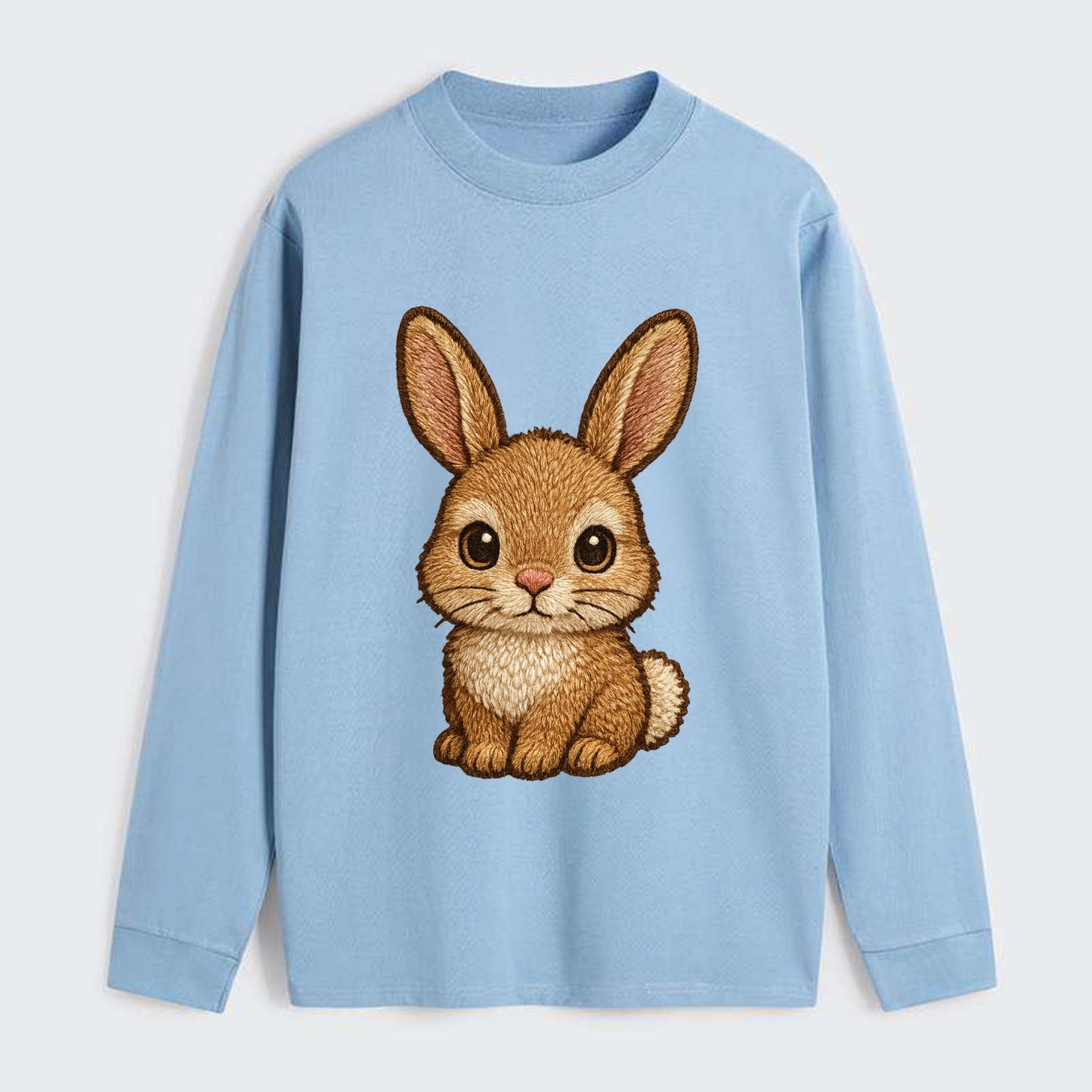 Baby Rabbit - long ears, fluffy white tail, pink nose, large brown - Classic Long Sleeve Shirt - Light Blue