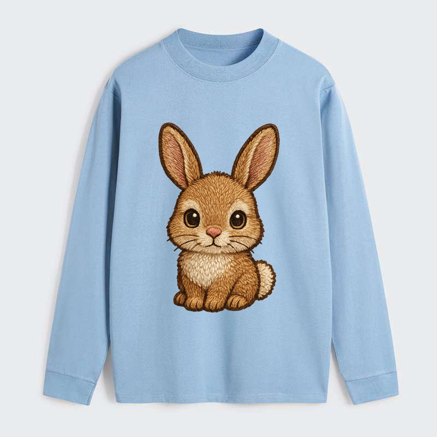 Baby Rabbit - long ears, fluffy white tail, pink nose, large brown - Classic Long Sleeve Shirt - Light Blue