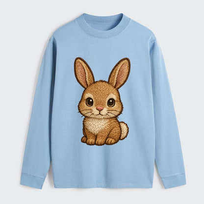 Baby Rabbit - long ears, fluffy white tail, pink nose, large brown - Classic Long Sleeve Shirt - Light Blue