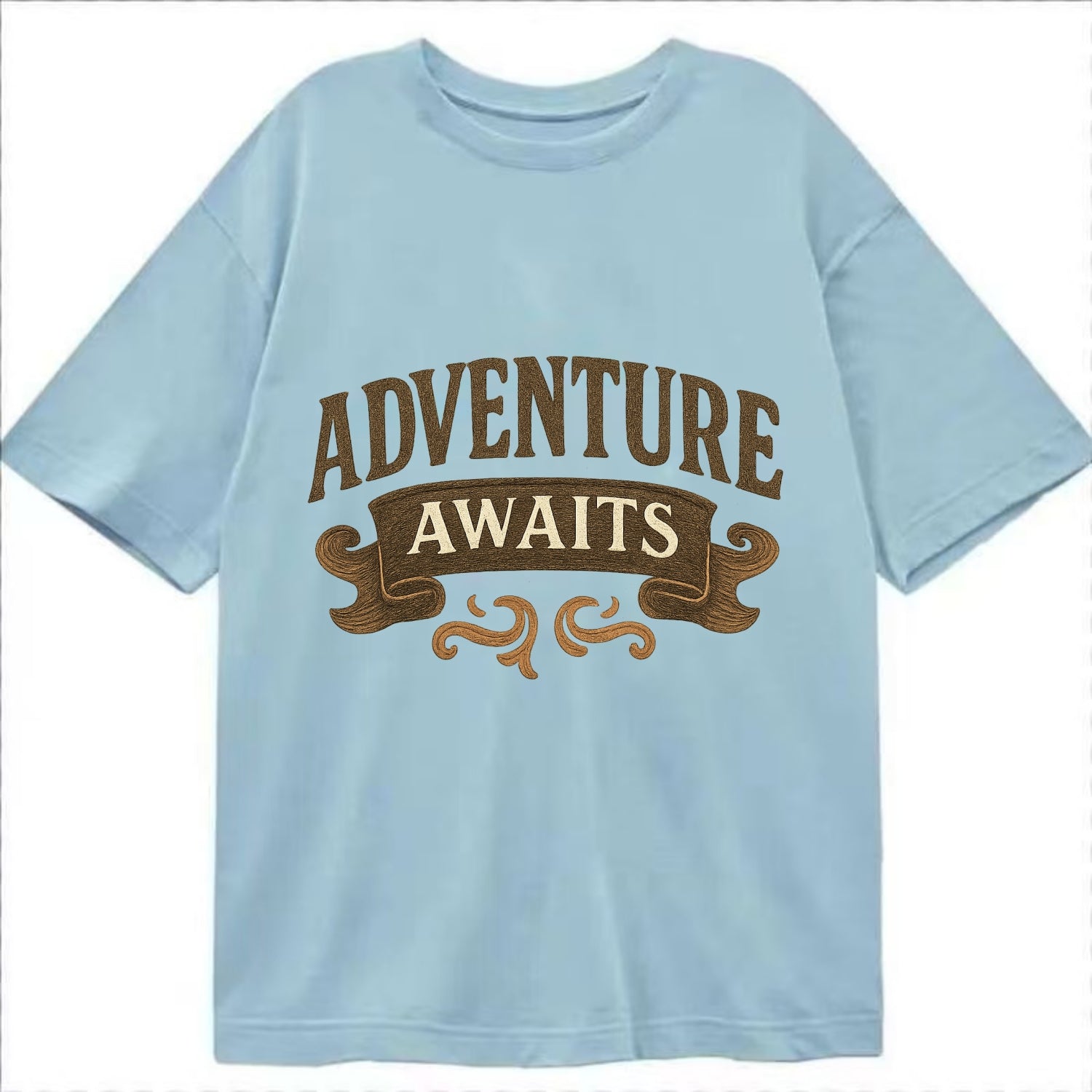 Bold typography design - "ADVENTURE AWAITS" - excitement ahead, ready for anything - Classic T-shirt - Light Blue