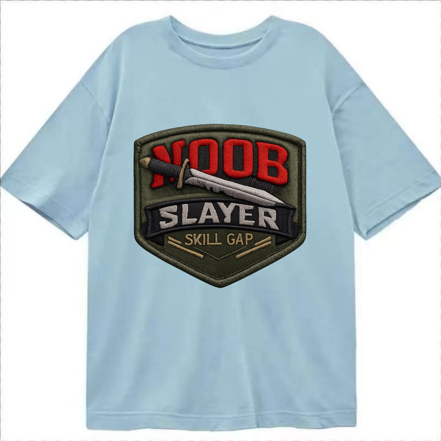 NOOB SLAYER - sword through noob text in red and silver , skill gap - Classic T-shirt - Light Blue