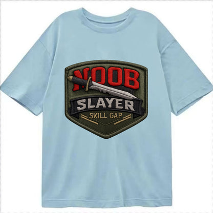 NOOB SLAYER - sword through noob text in red and silver , skill gap - Classic T-shirt - Light Blue