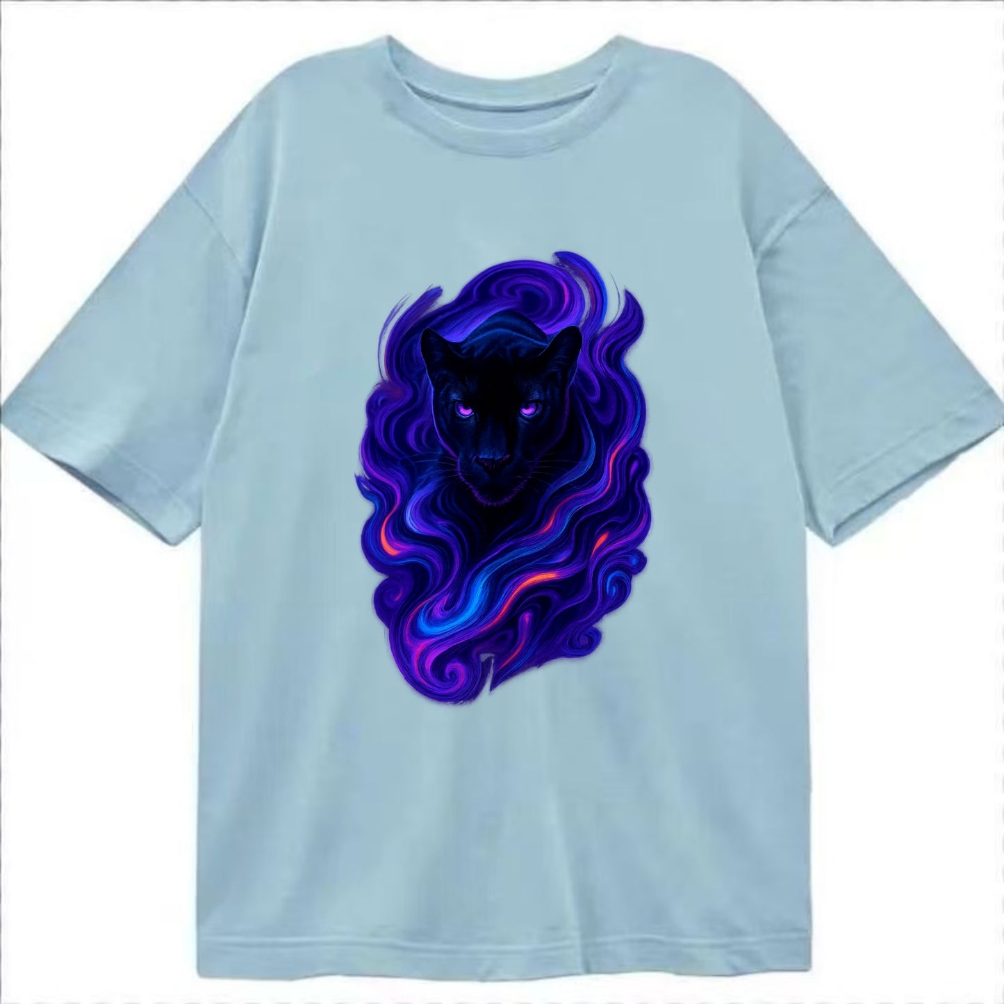 Sleek black panther emerging from swirls of deep purple and electric blue, - Classic T-shirt - Light Blue