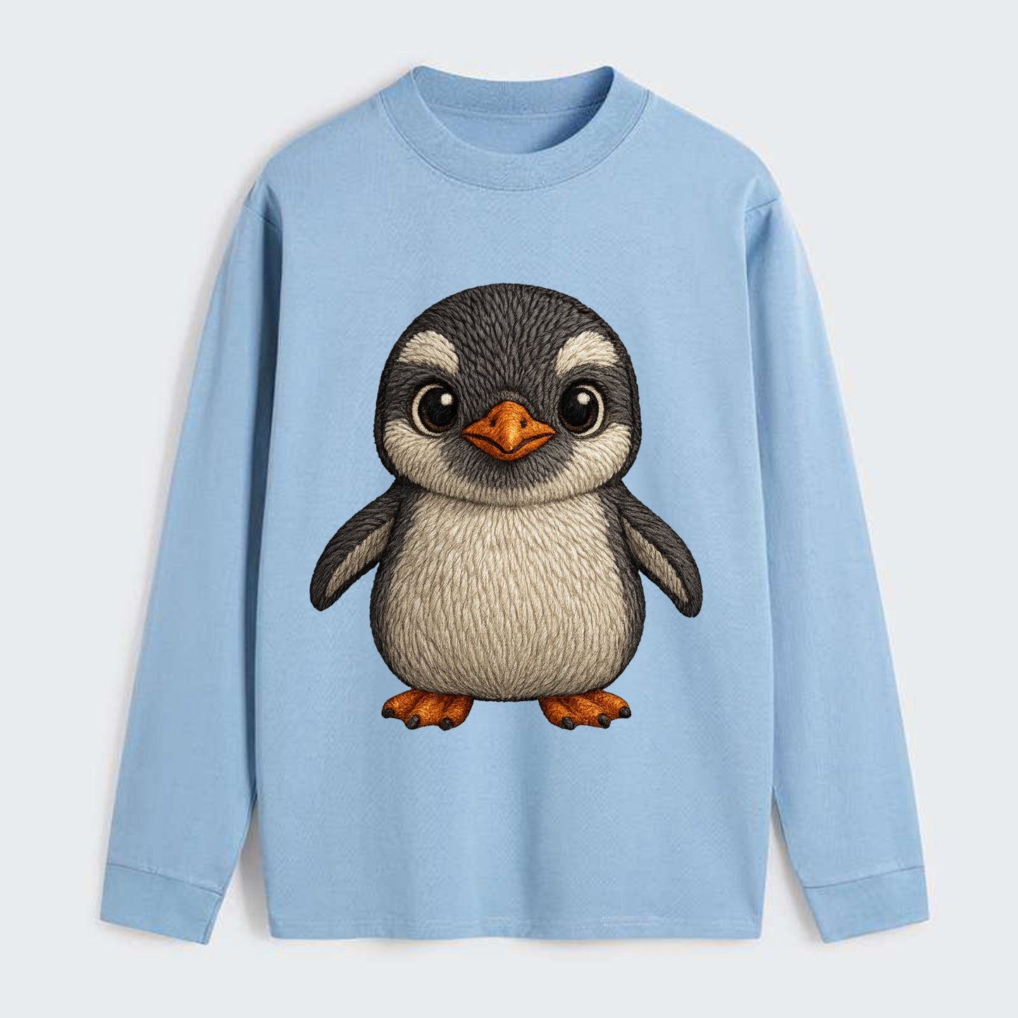 Baby Gentoo Penguin - orange beak, white cap, bright eyes, - Classic Long Sleeve Shirt - Light Blue