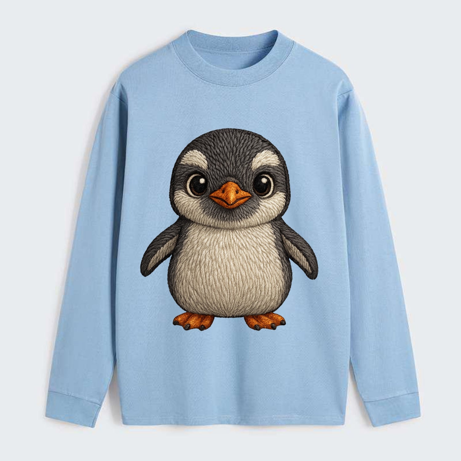 Baby Gentoo Penguin - orange beak, white cap, bright eyes, - Classic Long Sleeve Shirt - Light Blue