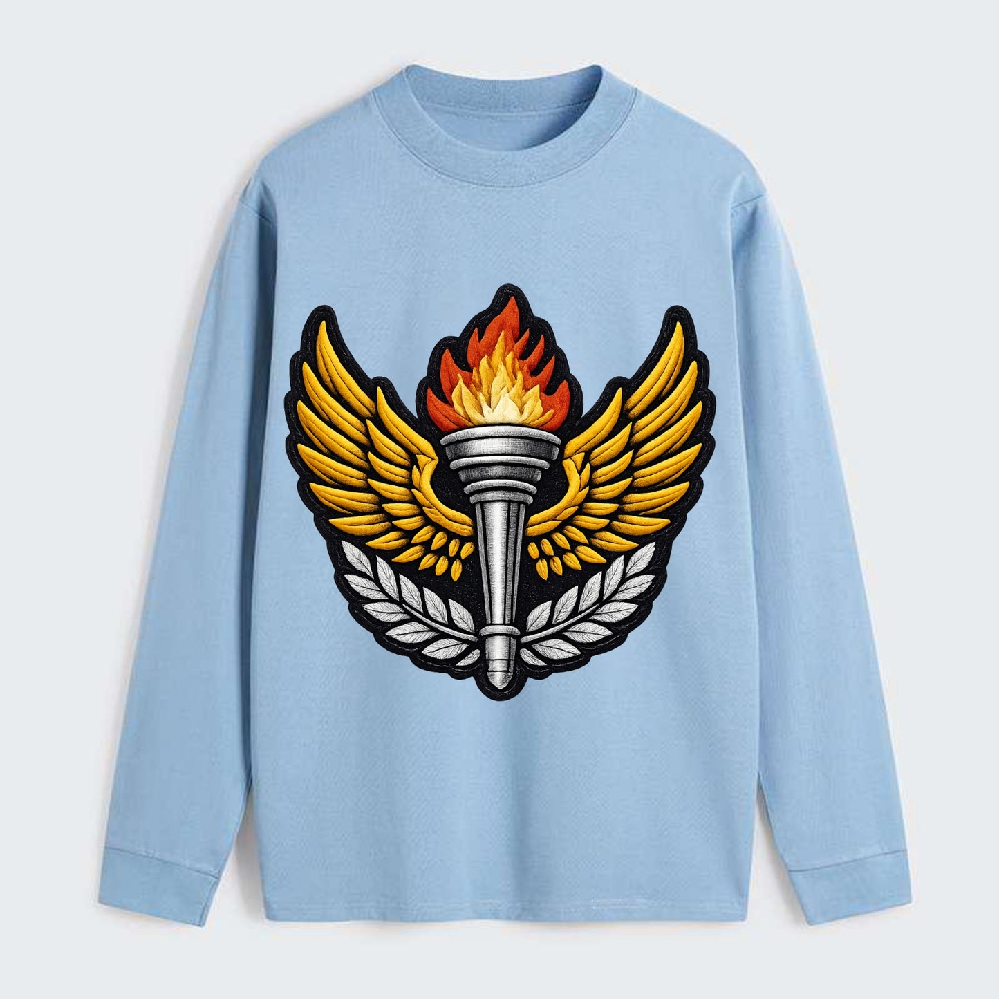 Embroidered patch design - TRACK AND FIELD TORCH - Olympic style torch - Classic Long Sleeve Shirt - Light Blue