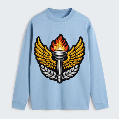 Embroidered patch design - TRACK AND FIELD TORCH - Olympic style torch - Classic Long Sleeve Shirt - Light Blue