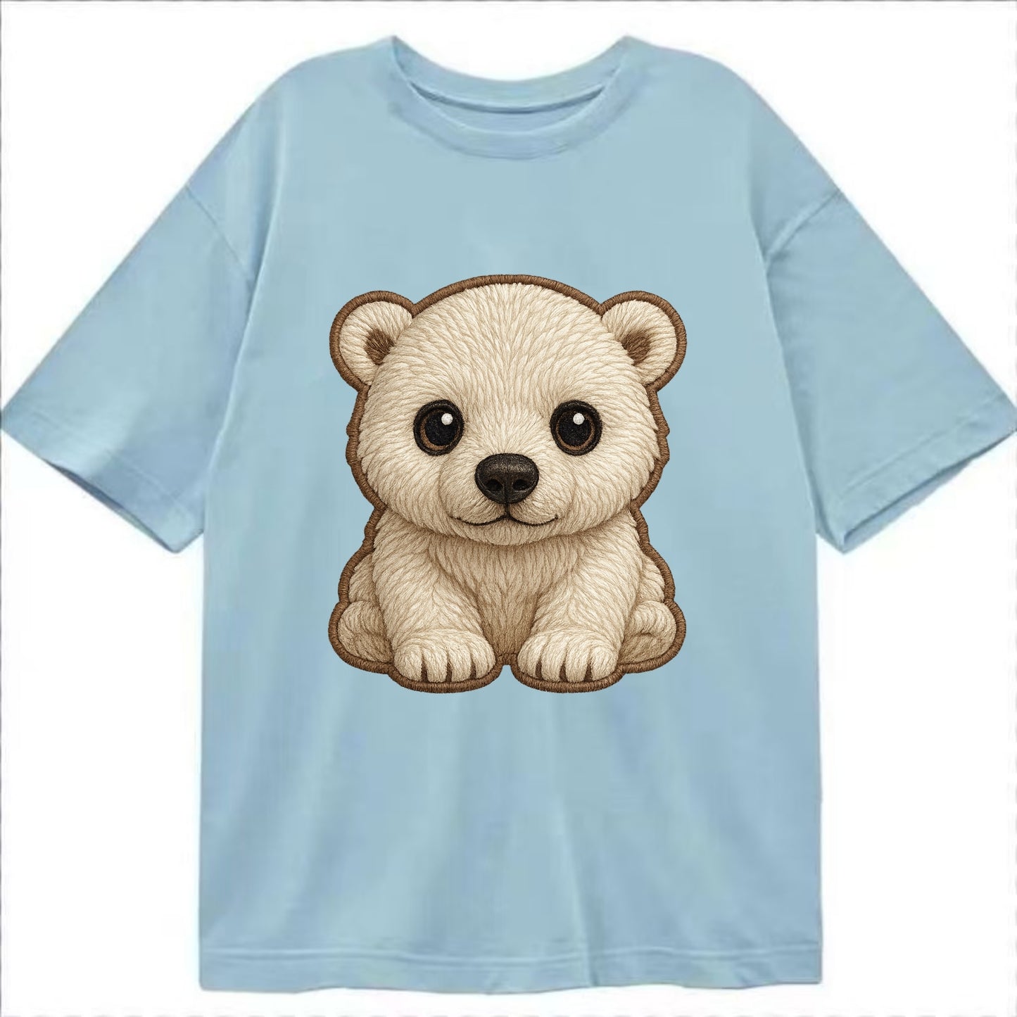 Baby Polar Bear Cub - white fluffy, black nose, dark curious eyes, front-facing, - Classic T-shirt - Light Blue
