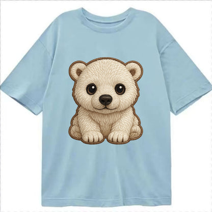 Baby Polar Bear Cub - white fluffy, black nose, dark curious eyes, front-facing, - Classic T-shirt - Light Blue