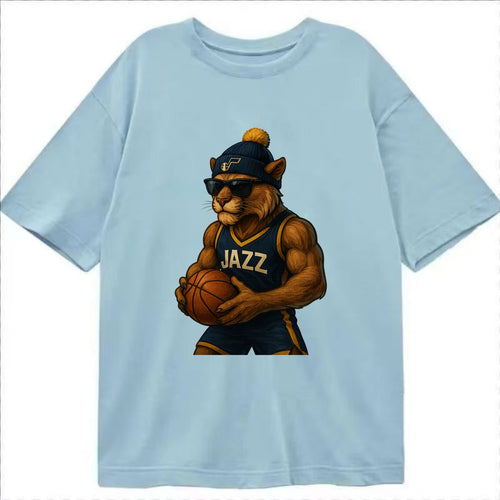 Utah Mountain Lion wearing Jazz navy and yellow beanie with music note and - Classic T-shirt