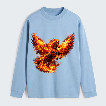 PHOENIX FIRE HORSE | Horse emerging from flames like phoenix | Rebirth - Classic Long Sleeve Shirt - Light Blue