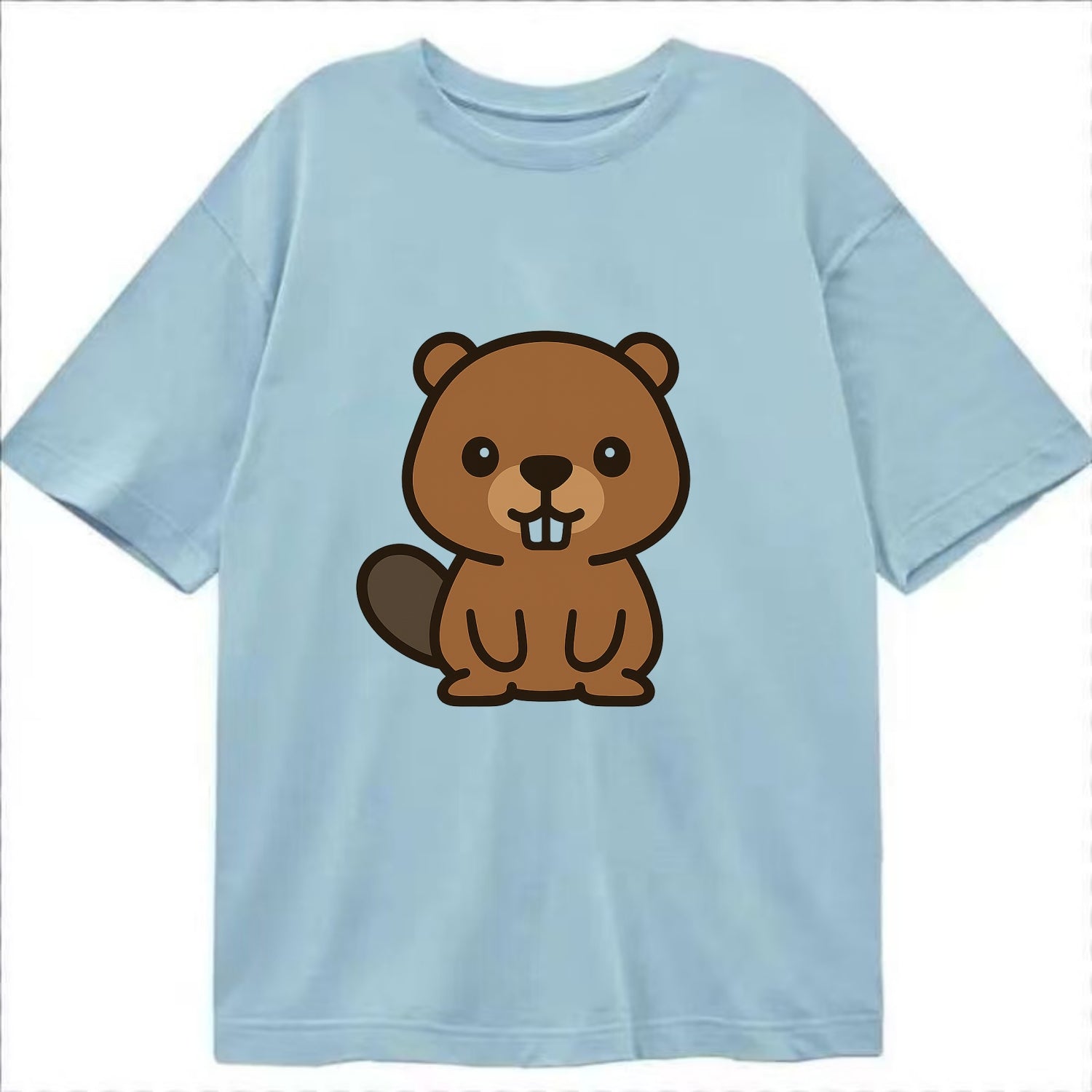 Baby Beaver - brown fur, paddle tail, buck teeth, friendly eyes, front-facing, - Classic T-shirt - Light Blue