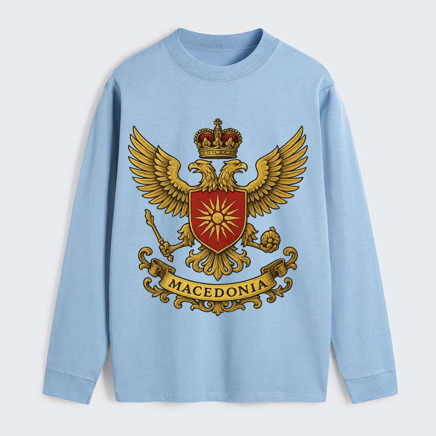 Macedonia Heritage Badge - Classic Long Sleeve Shirt - Light Blue
