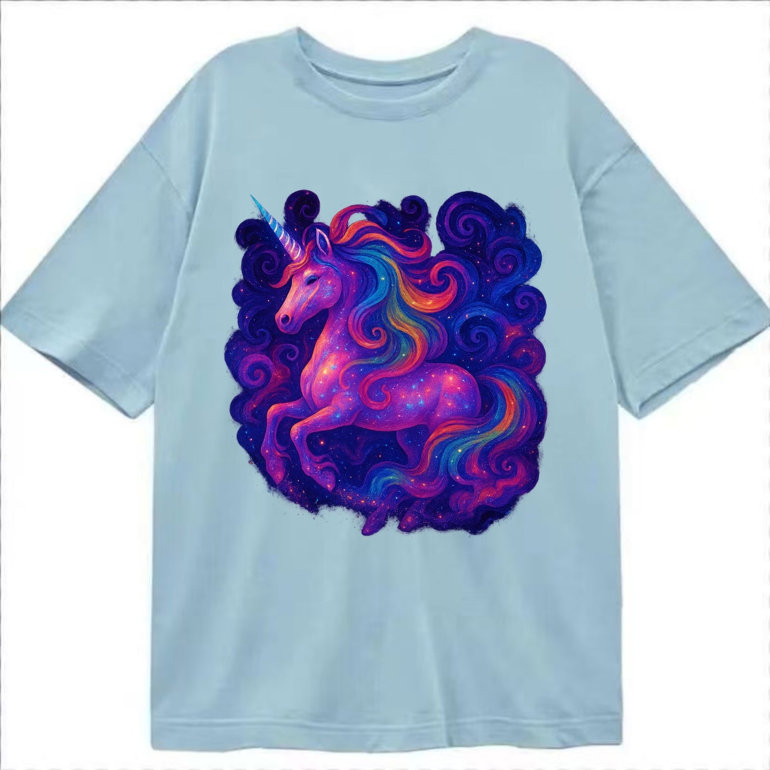Magical unicorn with flowing rainbow gradient mane, iridescent horn with spiral - Classic T-shirt - Light Blue