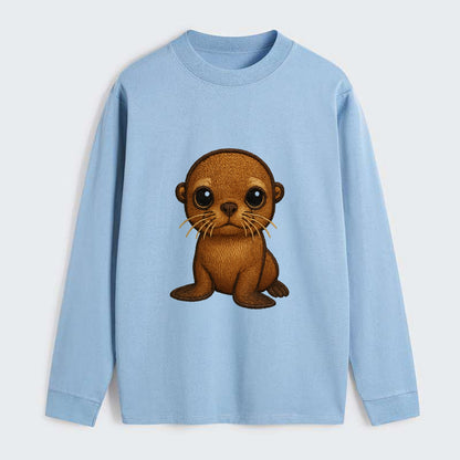 Baby California Sea Lion - golden brown, large expressive eyes, - Classic Long Sleeve Shirt - Light Blue