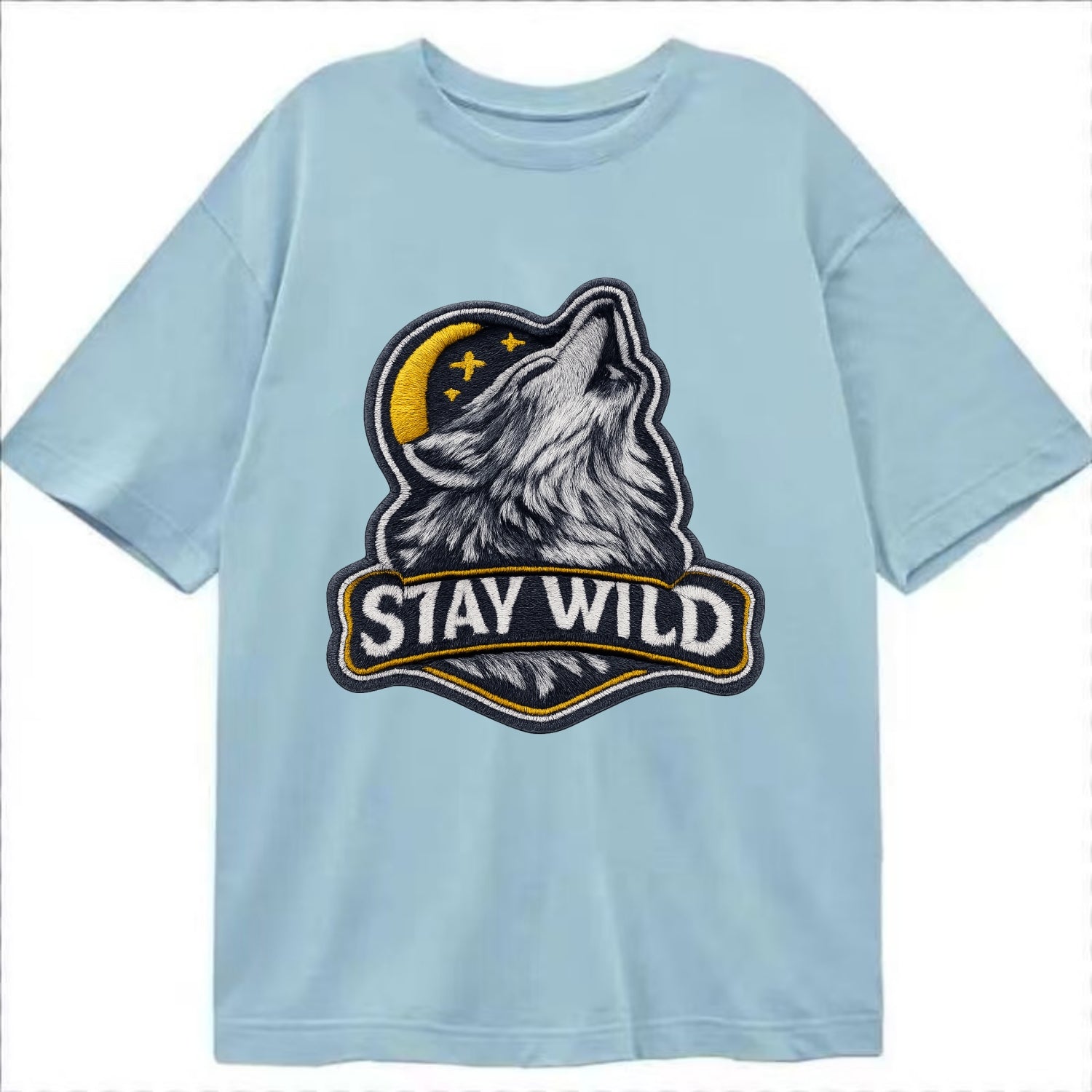 STAY WILD - wolf with text in gray , free spirit - Classic T-shirt - Light Blue