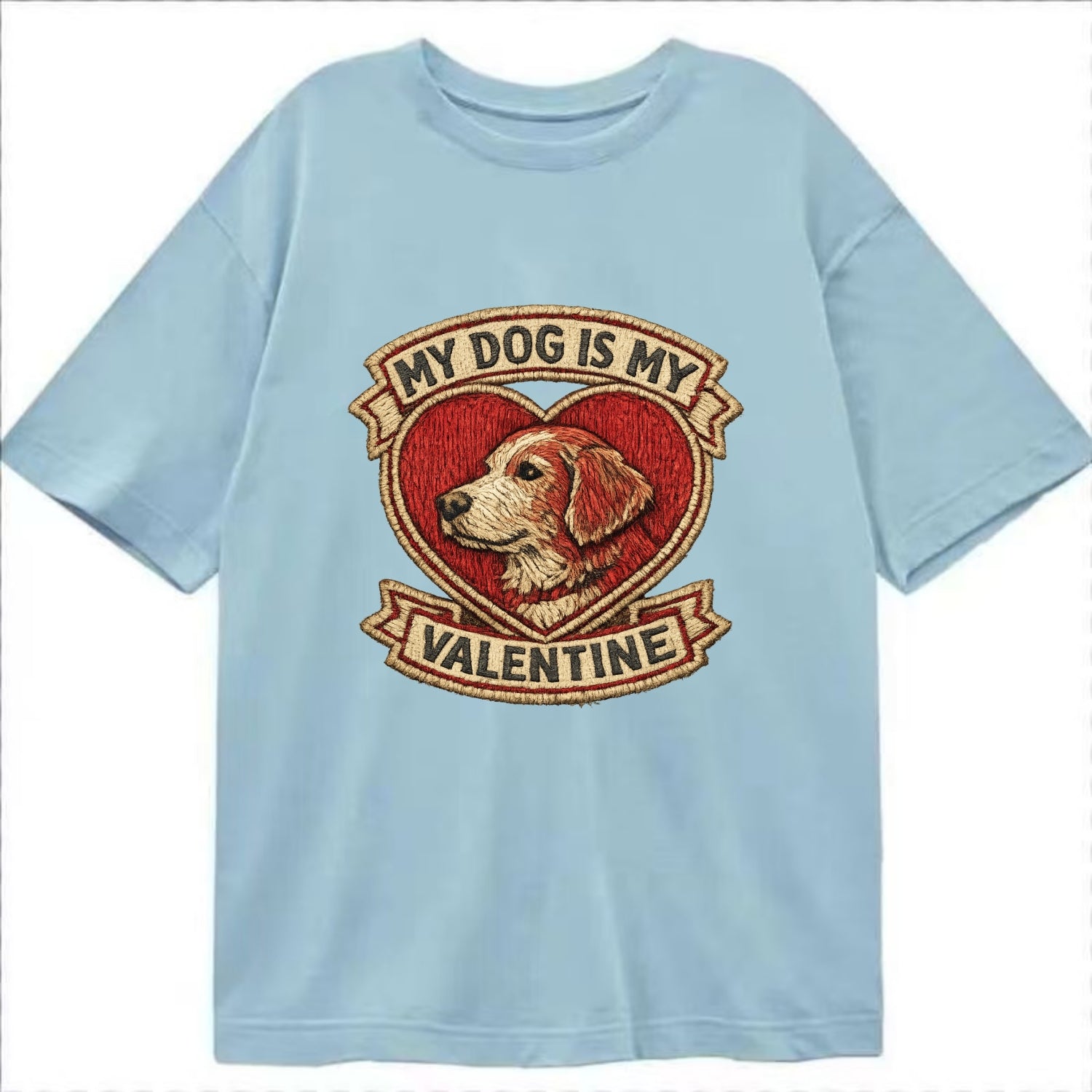 MY DOG IS MY VALENTINE - heart with dog in red , single pet owner - Classic T-shirt - Light Blue