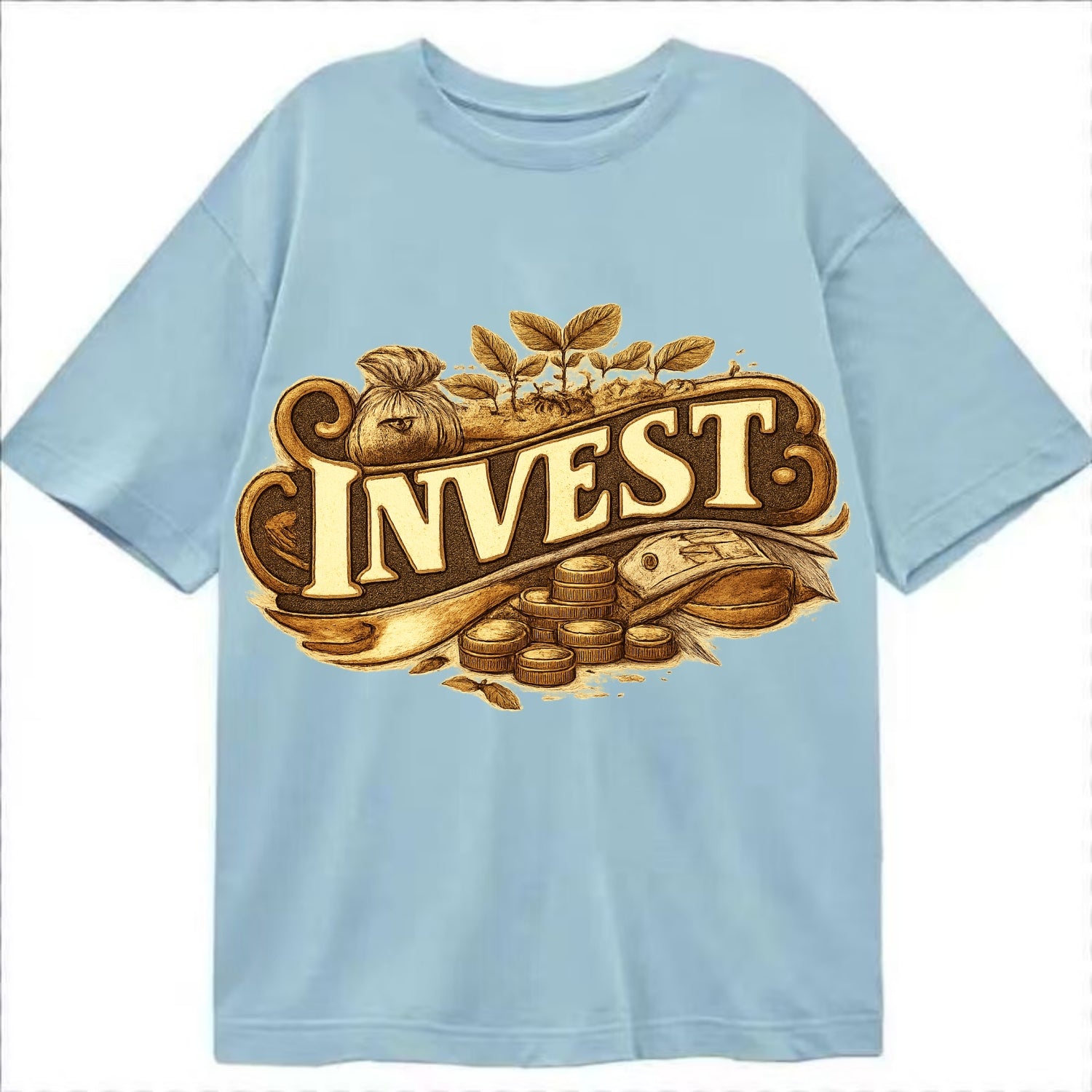 Bold typography design - "INVEST" - growing money, smart decisions - Classic T-shirt - Light Blue