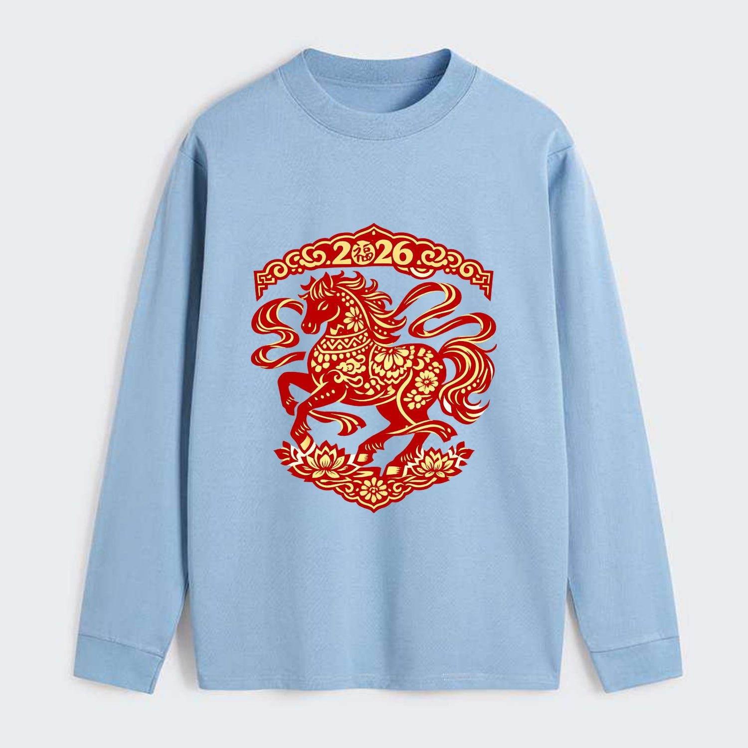 DANCING HORSE | Elegant prancing horse in motion | Graceful curved pose - Classic Long Sleeve Shirt - Light Blue