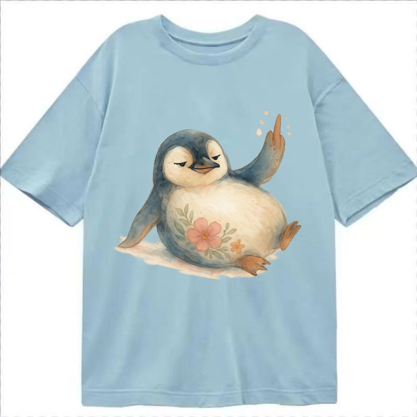 chubby penguin sliding on belly, one flipper up giving attitude - Classic T-shirt - Light Blue
