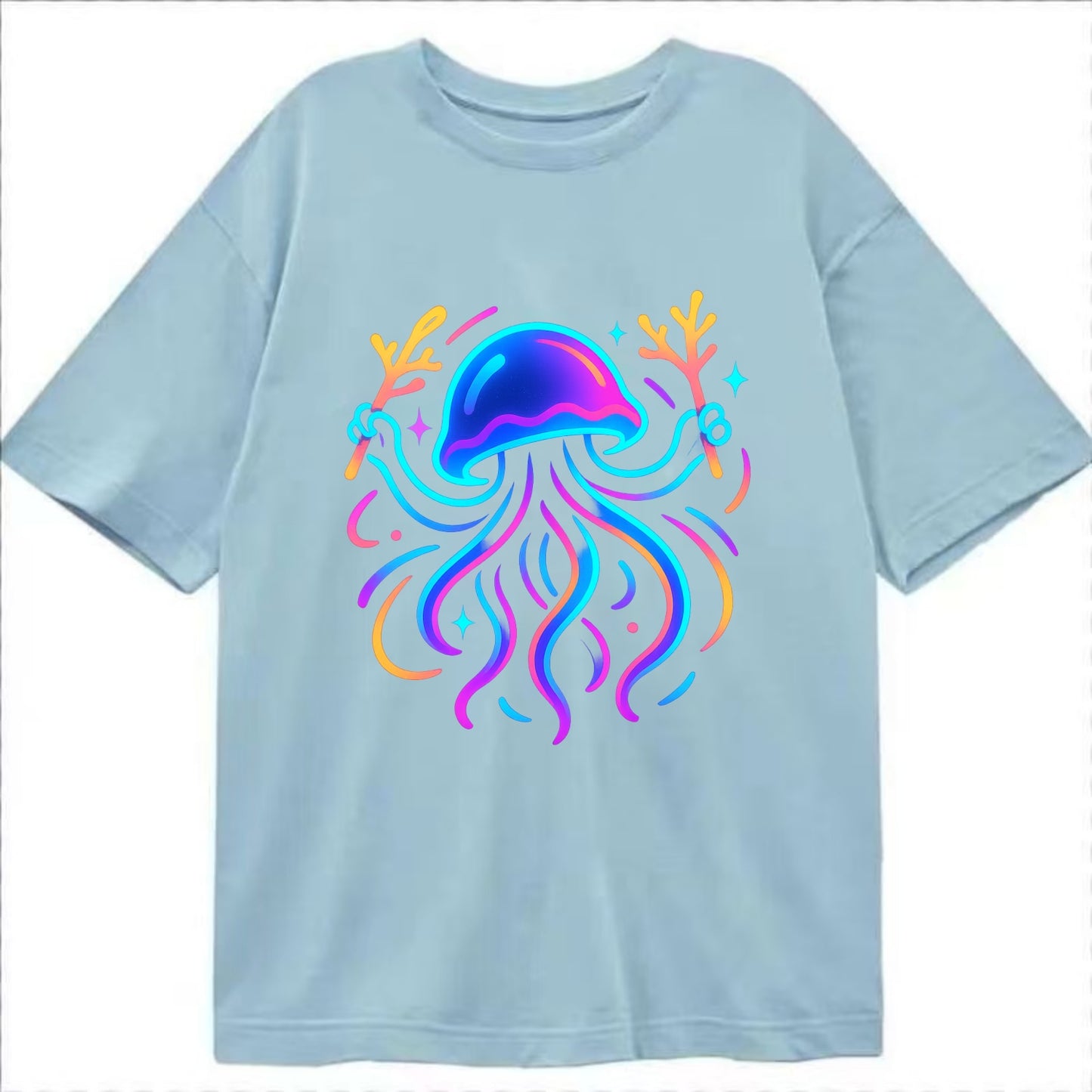 Jellyfish conducting a glow orchestra using coral batons in deep ocean concert - Classic T-shirt - Light Blue