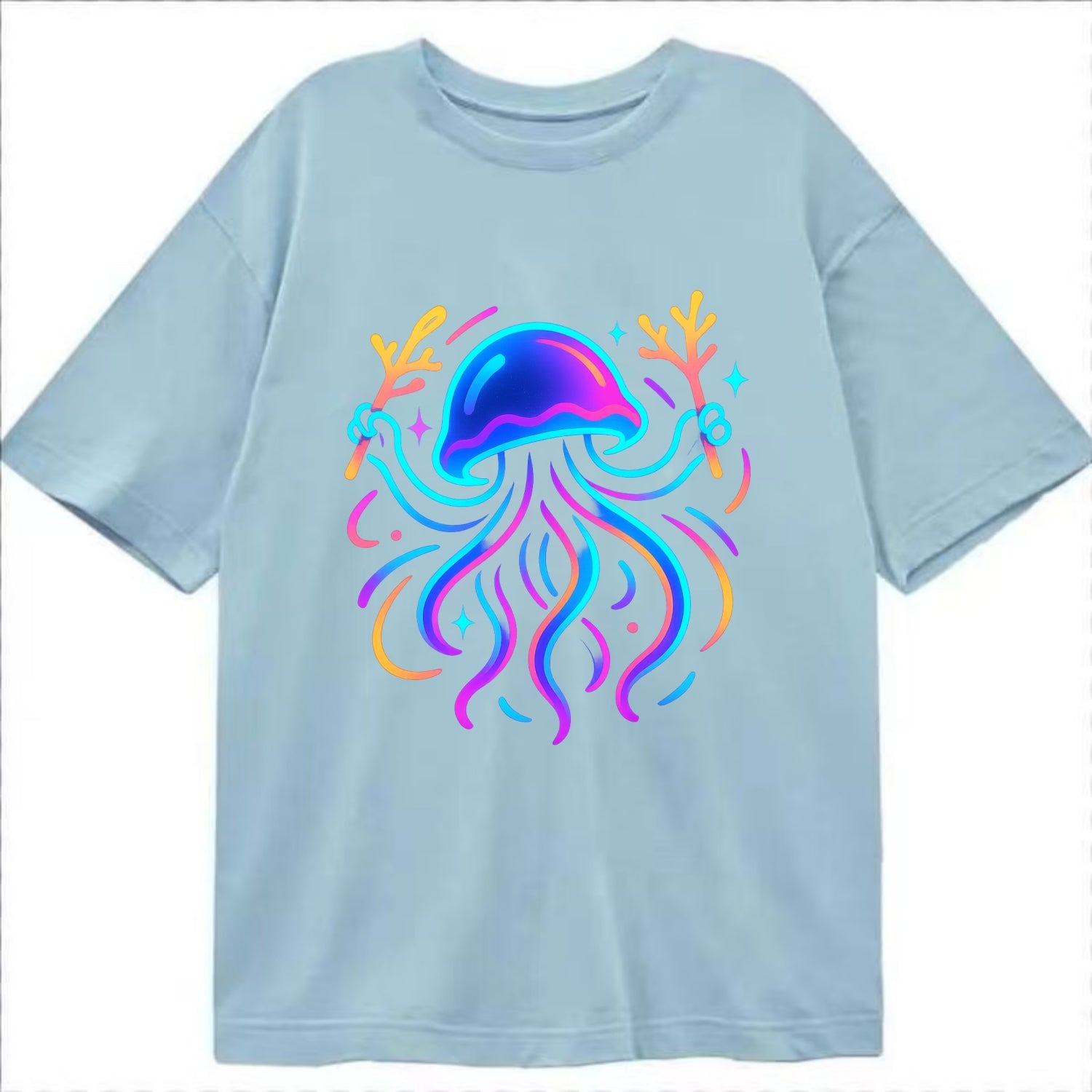 Jellyfish conducting a glow orchestra using coral batons in deep ocean concert - Classic T-shirt - Light Blue