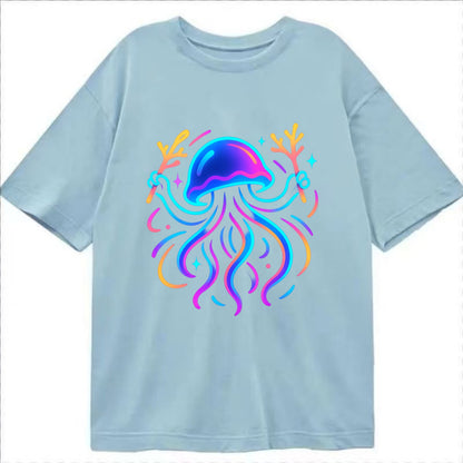 Jellyfish conducting a glow orchestra using coral batons in deep ocean concert - Classic T-shirt - Light Blue