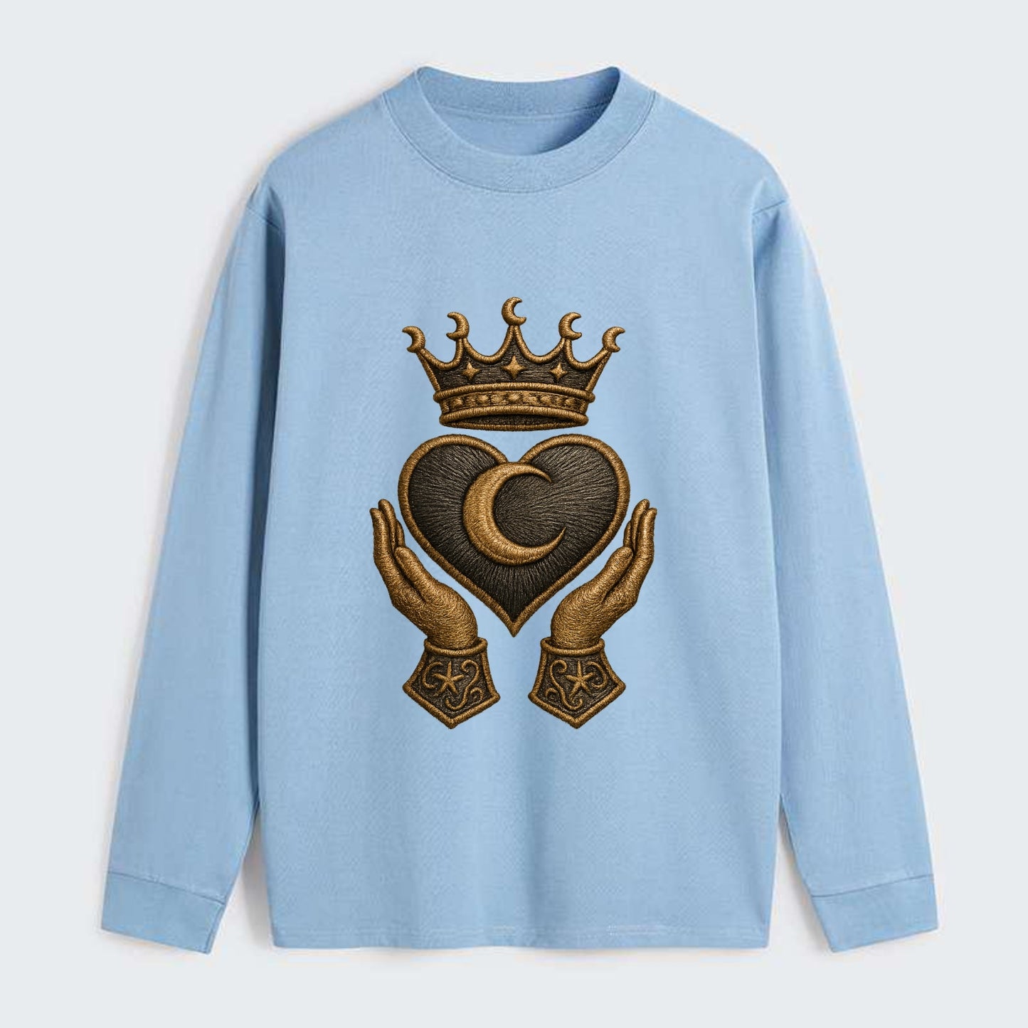 Moonlit crescent crown cradling a hematite heart with stargazer hands - Classic Long Sleeve Shirt - Light Blue