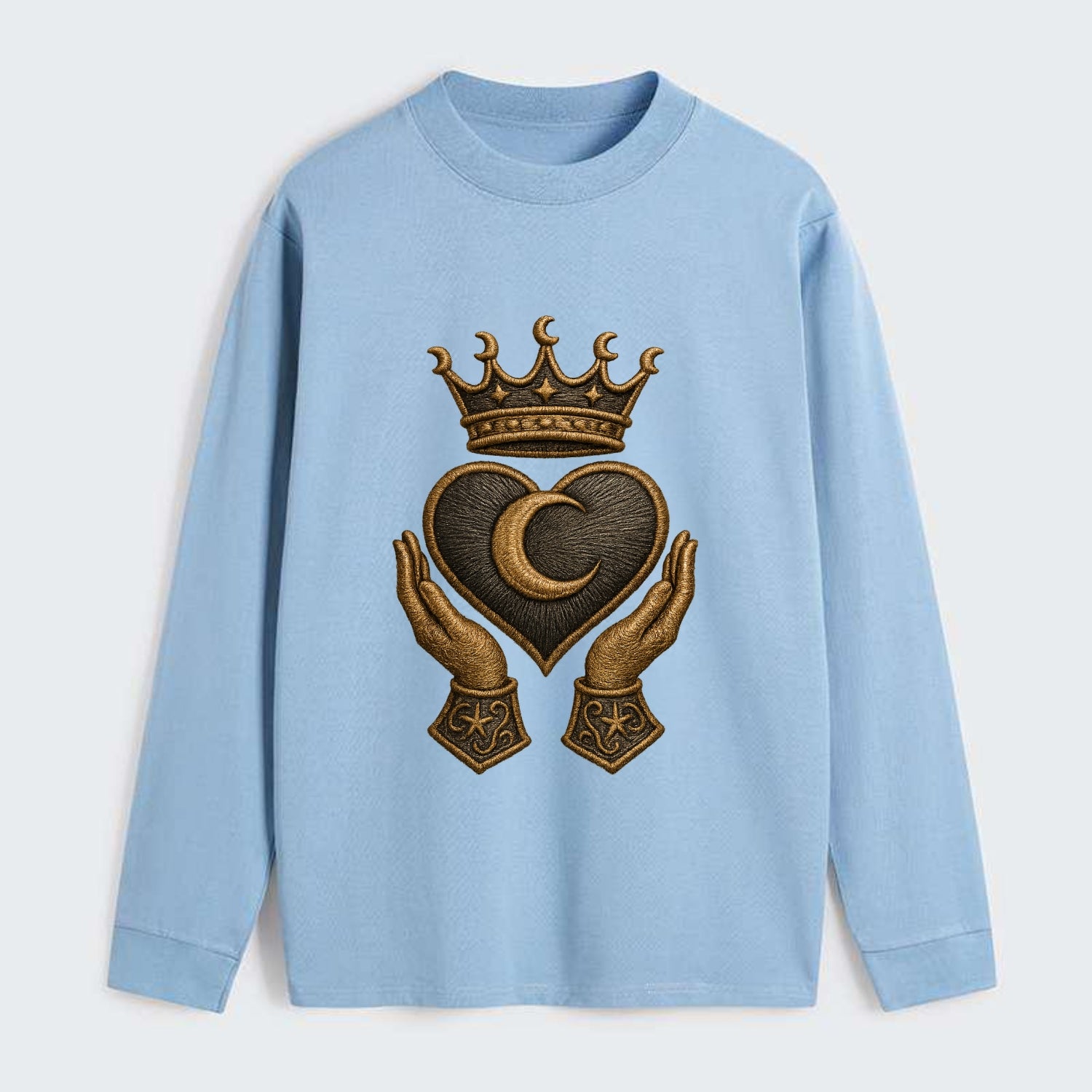 Moonlit crescent crown cradling a hematite heart with stargazer hands - Classic Long Sleeve Shirt - Light Blue