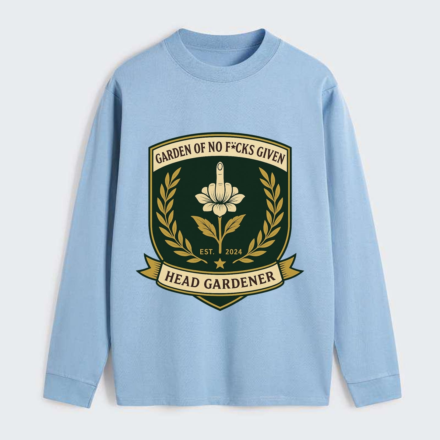 Shield with middle finger flower - "Garden of No F*cks Given - Head - Classic Long Sleeve Shirt - Light Blue