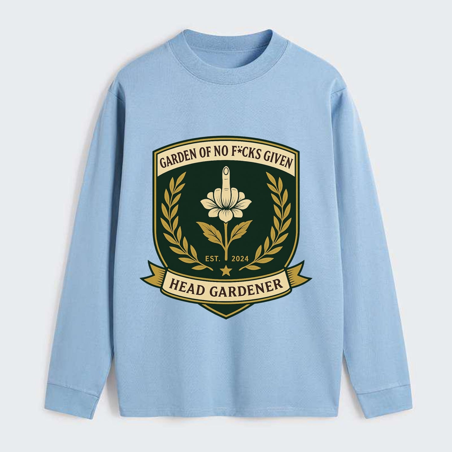 Shield with middle finger flower - "Garden of No F*cks Given - Head - Classic Long Sleeve Shirt - Light Blue