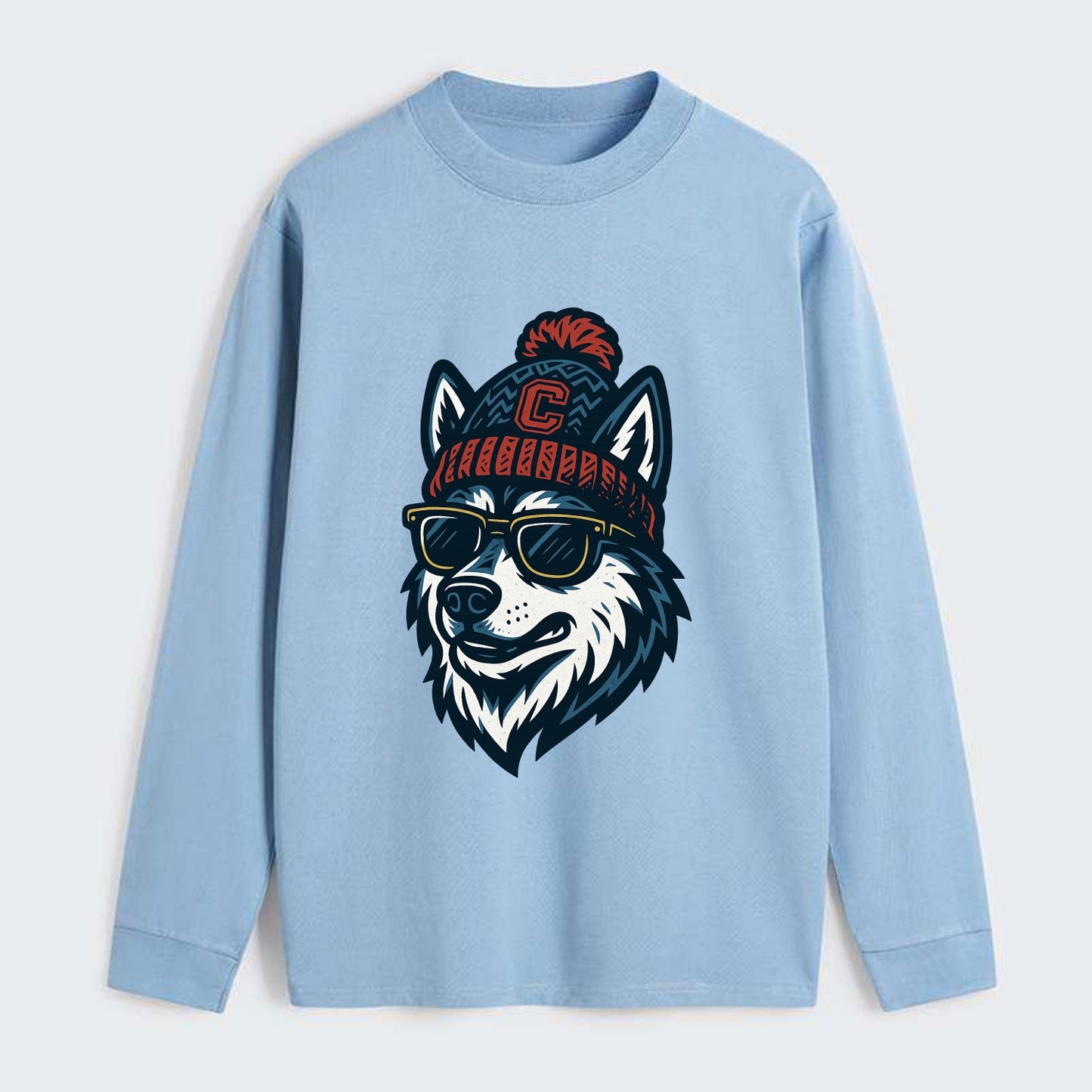 Storrs Husky wearing UConn beanie with C patch - Classic Long Sleeve Shirt - Light Blue