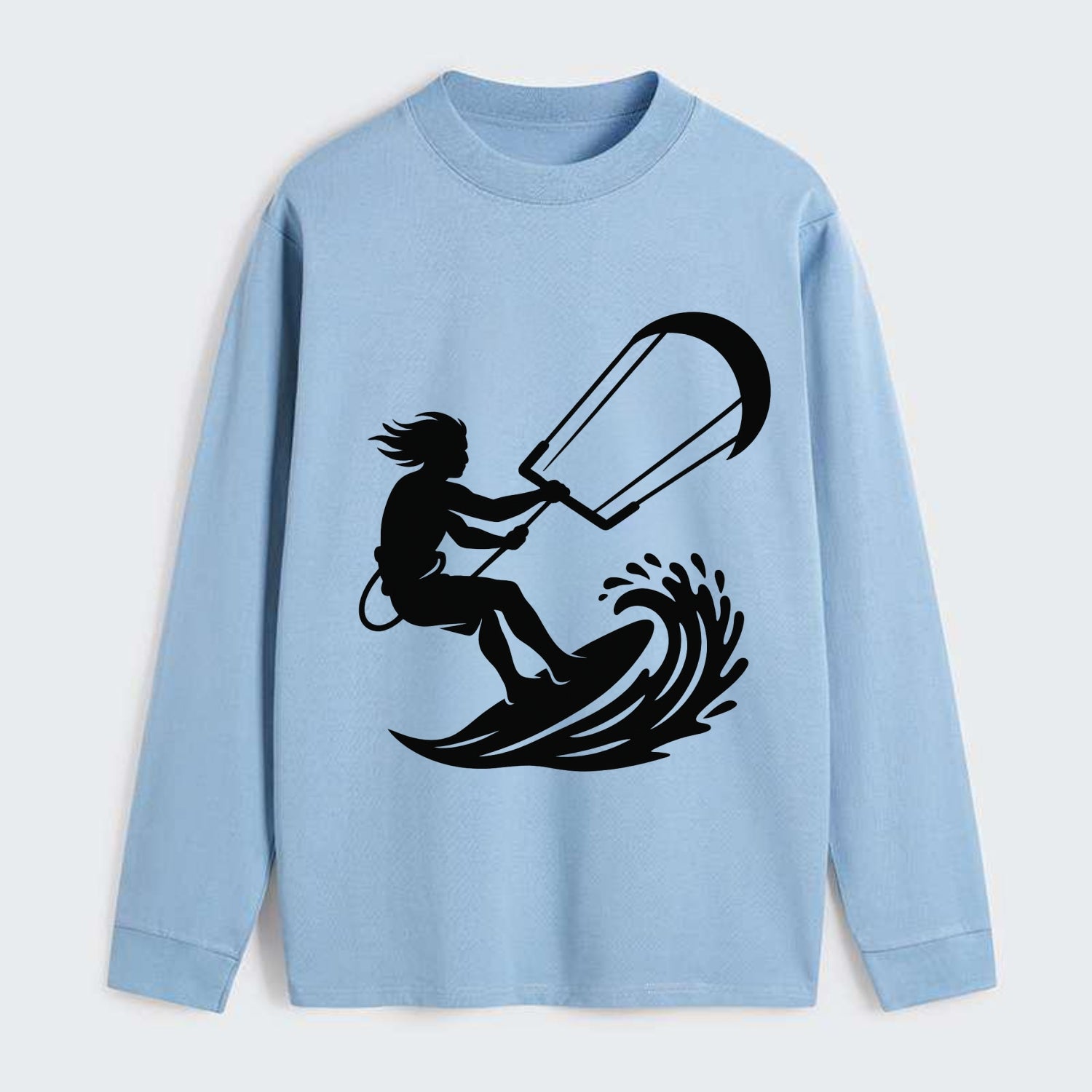 Kite surfer riding wave - Classic Long Sleeve Shirt - Light Blue