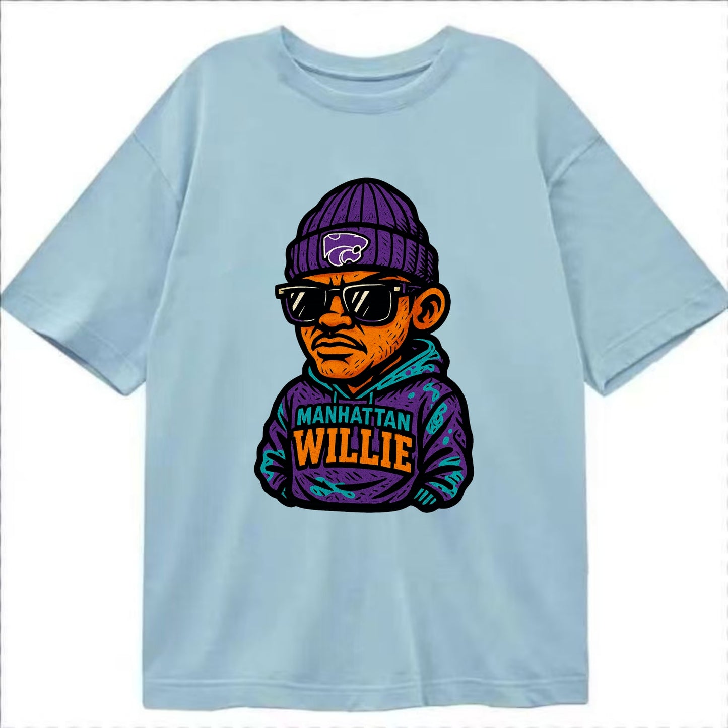 Manhattan Willie wearing Kansas State beanie with powercat patch - Classic T-shirt - Light Blue