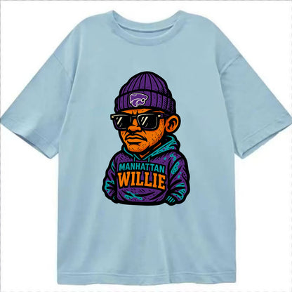 Manhattan Willie wearing Kansas State beanie with powercat patch - Classic T-shirt - Light Blue