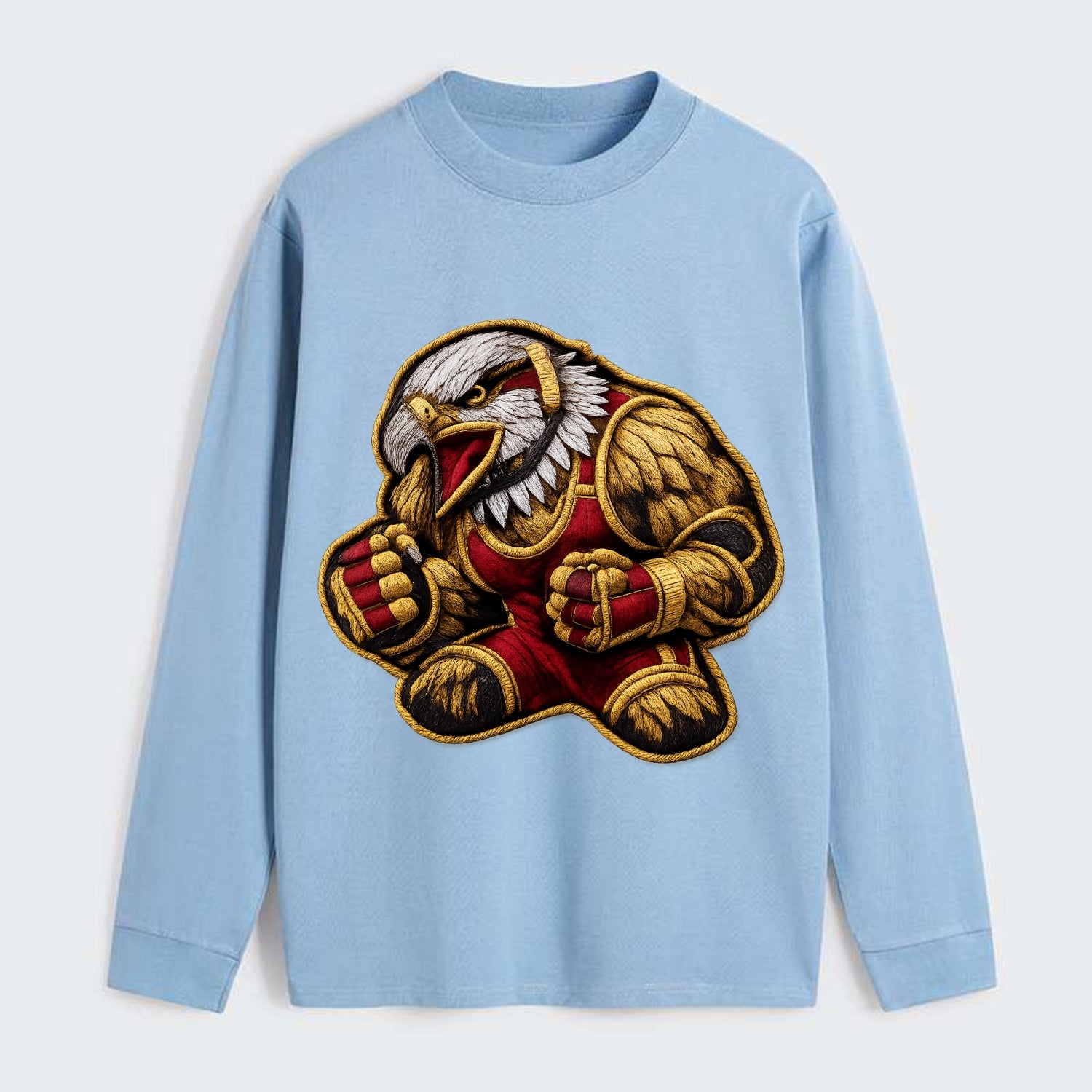 Embroidered patch design - WRESTLING EAGLE - fierce eagle with - Classic Long Sleeve Shirt - Light Blue