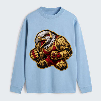 Embroidered patch design - WRESTLING EAGLE - fierce eagle with - Classic Long Sleeve Shirt - Light Blue