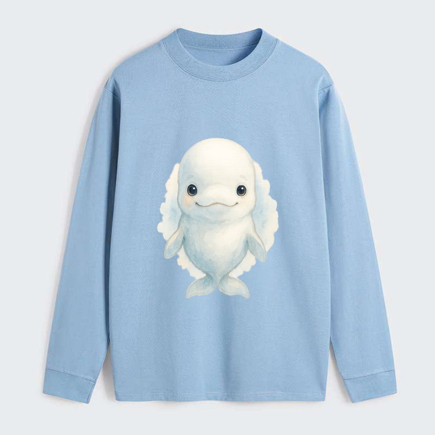 Baby Beluga Whale - pure white, rounded forehead, small eyes with big - Classic Long Sleeve Shirt - Light Blue
