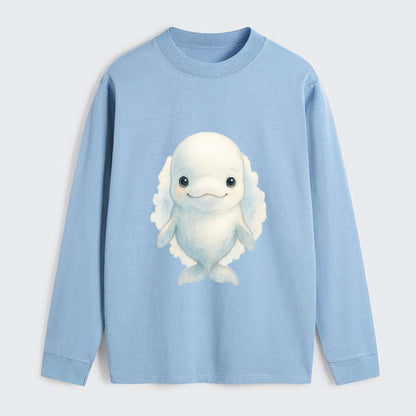 Baby Beluga Whale - pure white, rounded forehead, small eyes with big - Classic Long Sleeve Shirt - Light Blue